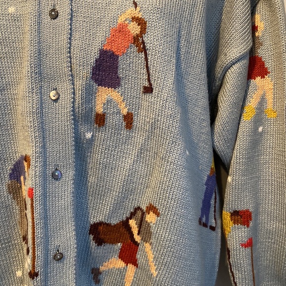Christine Foley 100% Blue Cotton Golfers Knit Sweater Cardigan sz 2 - Picture 3 of 4